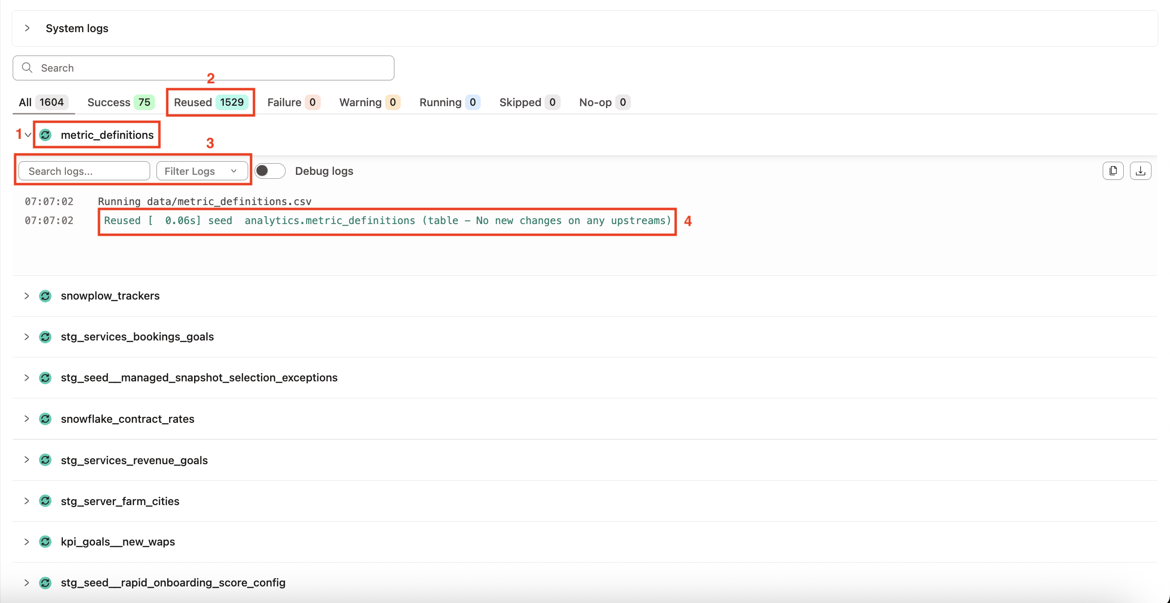 Logs view of built models Logs view of built models